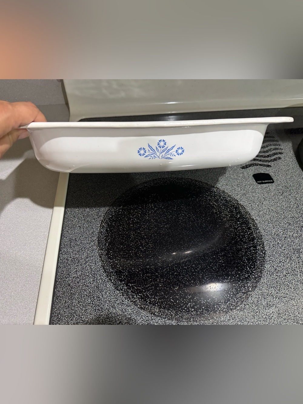 Corningware White Casserole with Blue Floral Pattern
